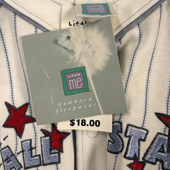 Vintage Little Me Sleeper Romper Boy Size 9M White Blue All Star Baseball Footed - Picture 3 of 4